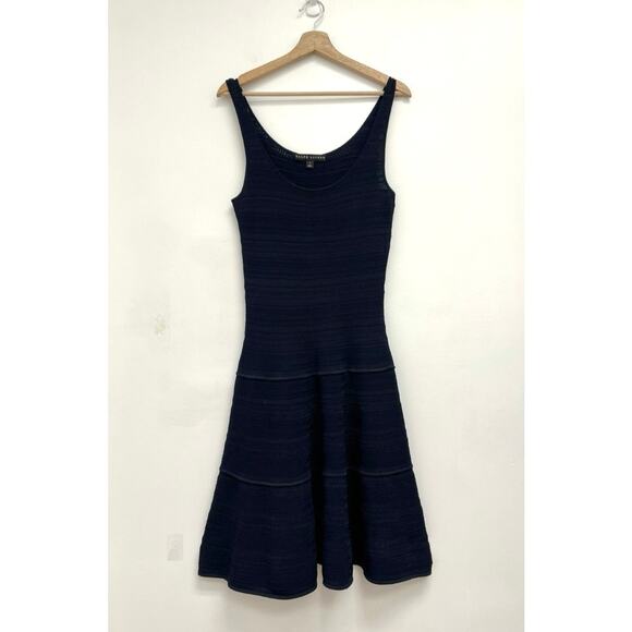 Ralph Lauren Black Label Textured Knit Fit and Flare Dress Cardigan Set Navy S/M - Picture 8 of 15